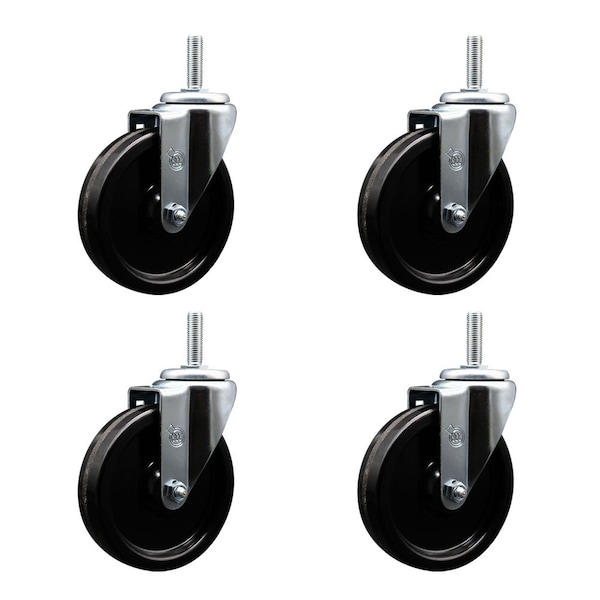 5 Inch Phenolic Wheel Swivel 34 Inch Threaded Stem Caster Set Service Caster